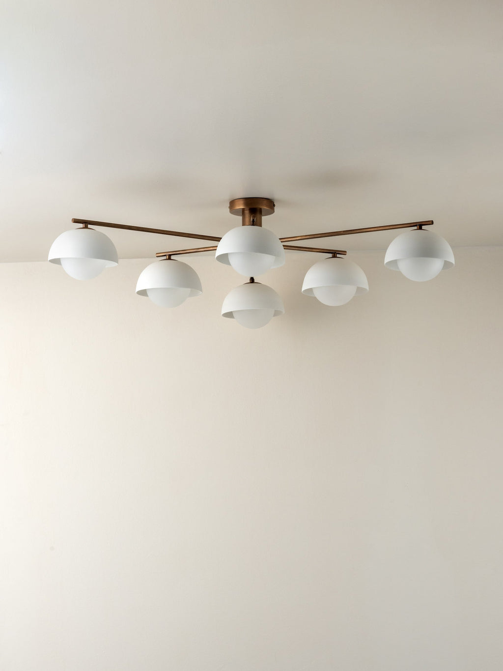 Porsa - 6 light aged brass and warm white porcelain flush