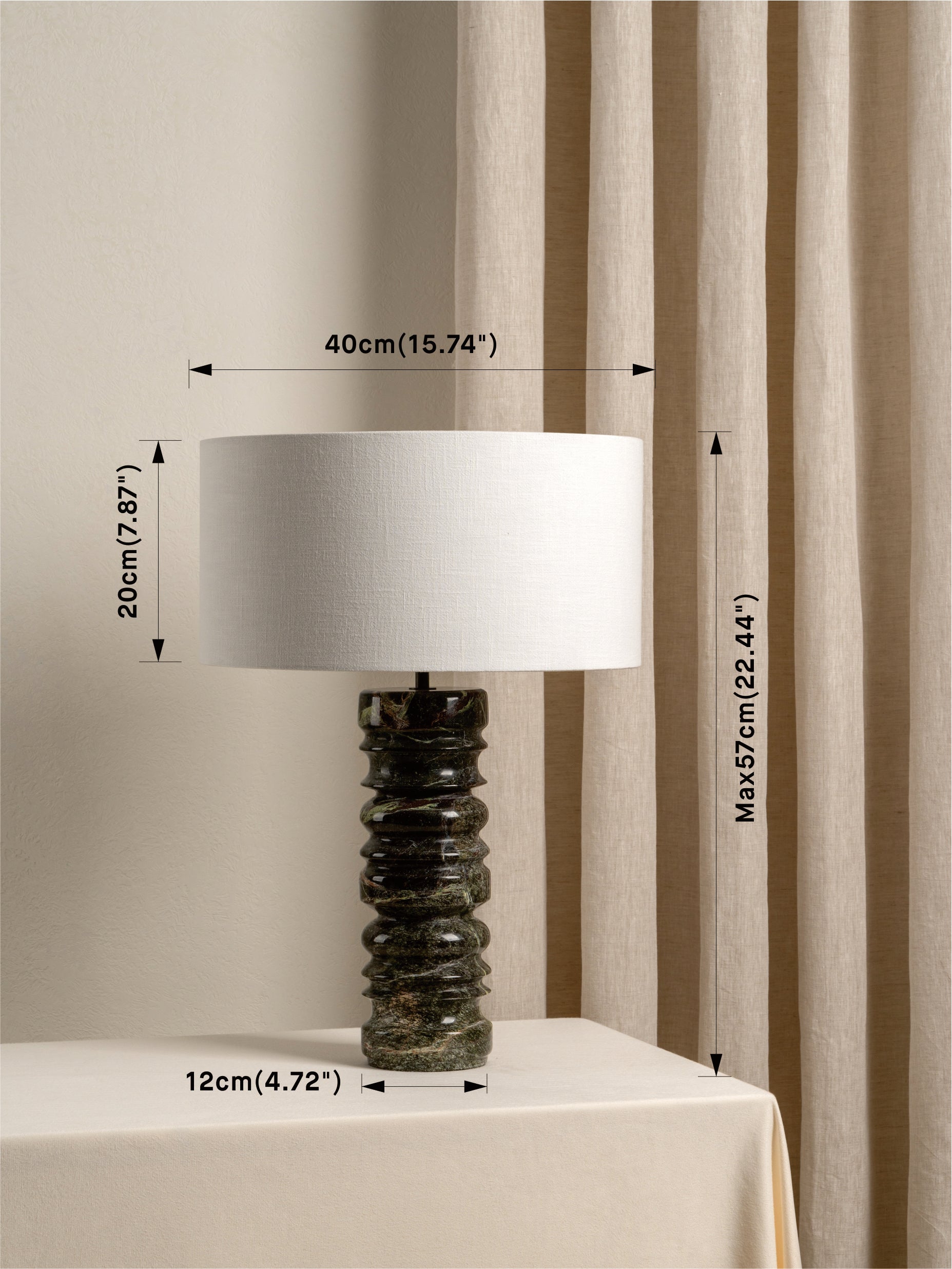 Renee - large green marble table lamp