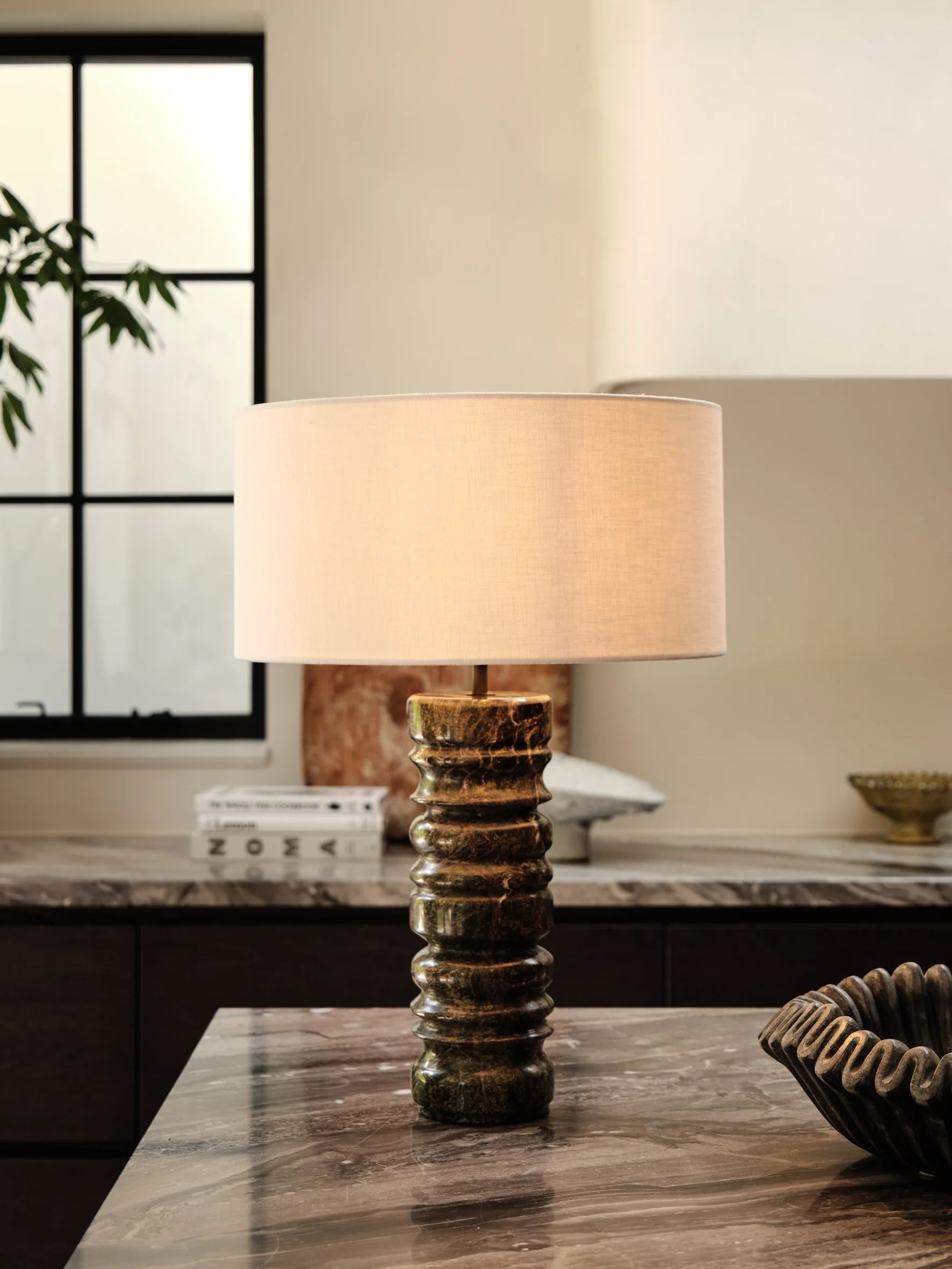 Renee - large green marble table lamp