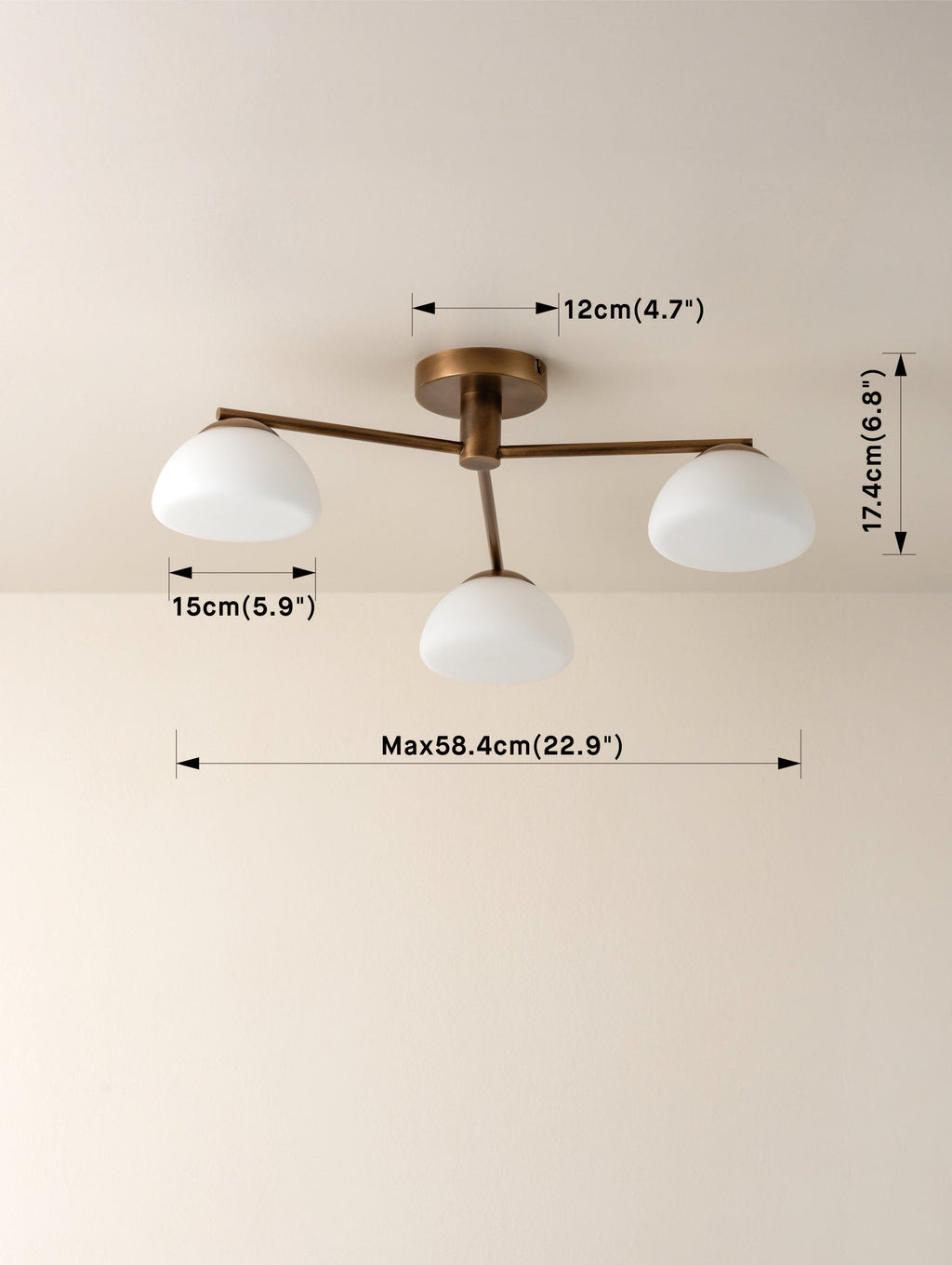 Silio - 3 light aged brass and opal flush