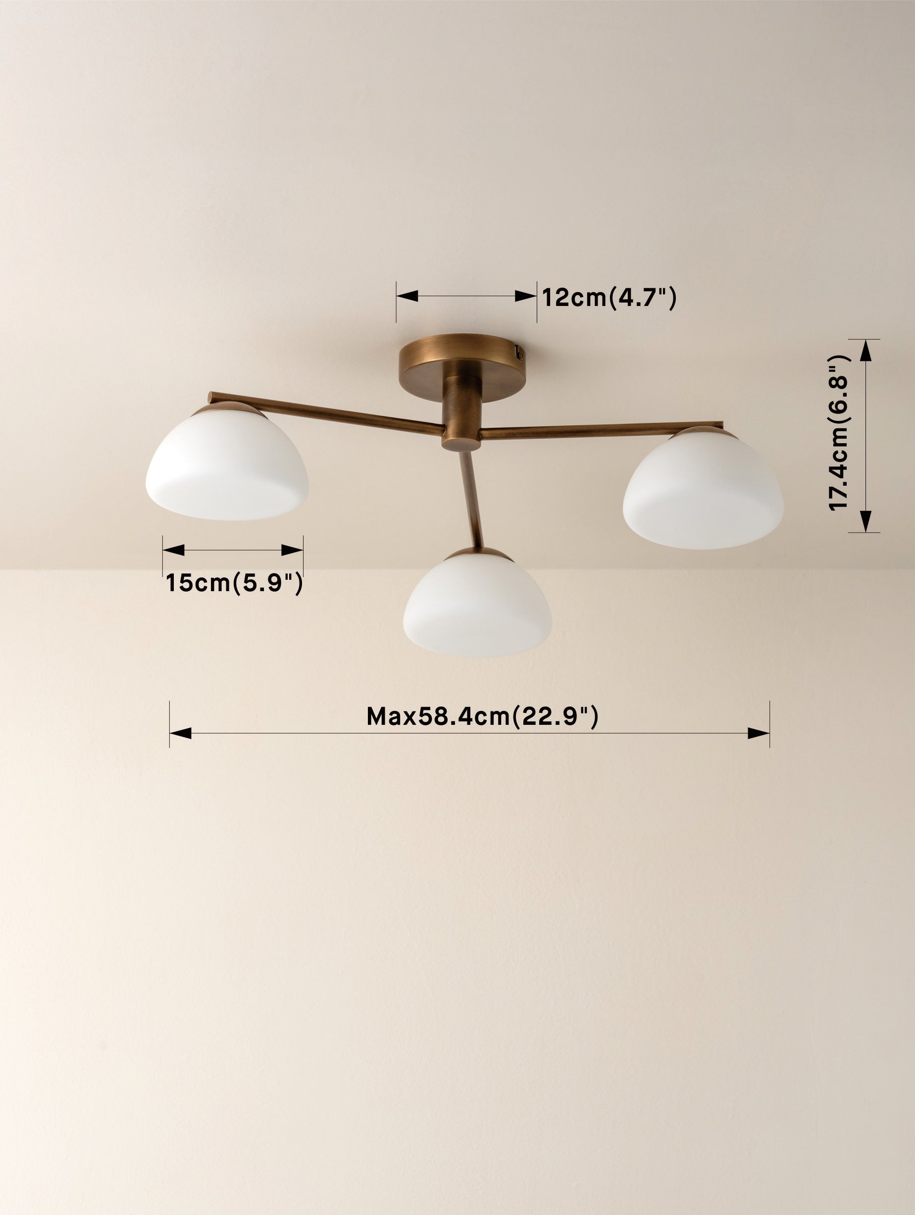Silio - 3 light aged brass and opal flush