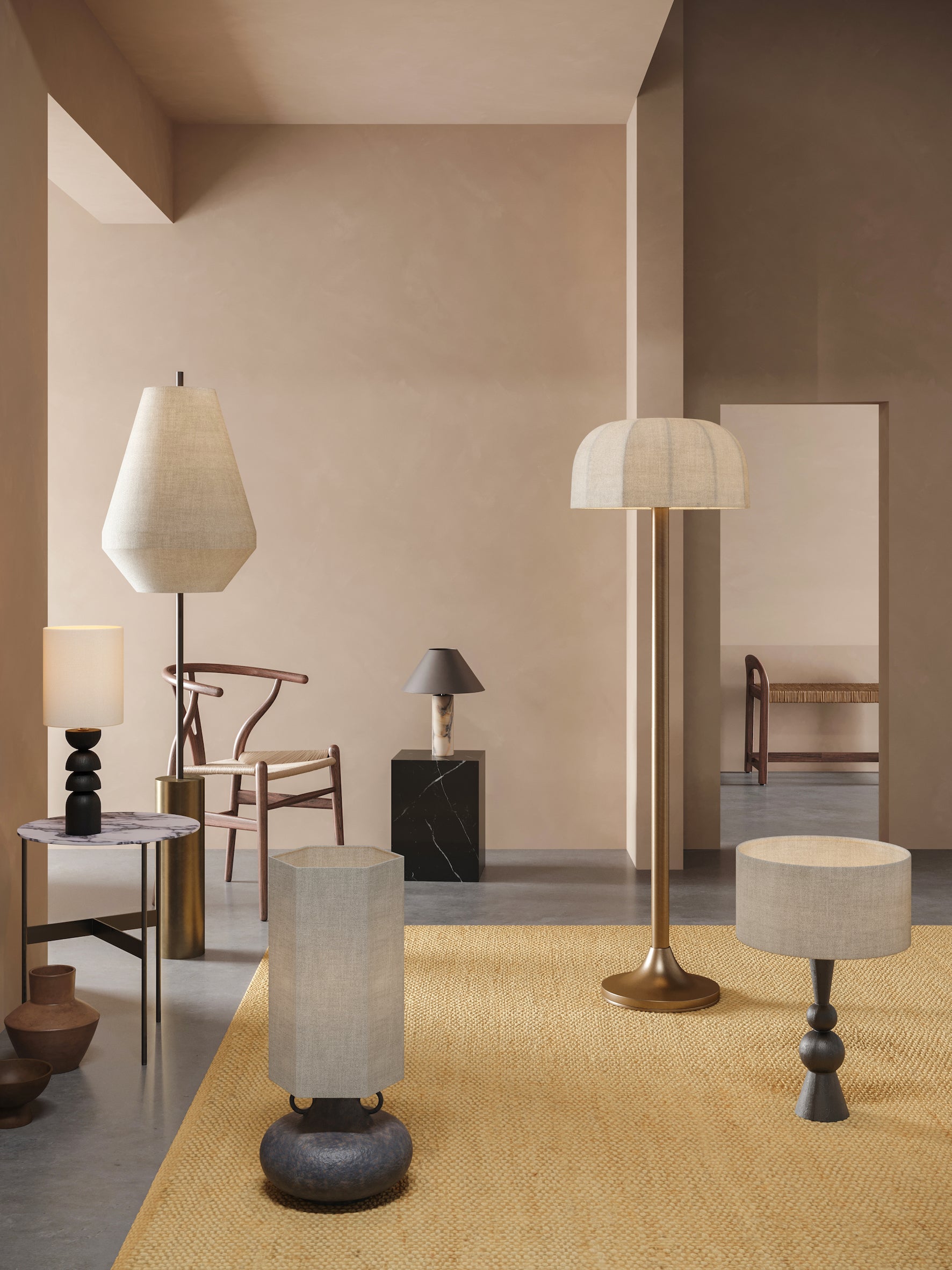 Ottino - aged brass and linen floor lamp