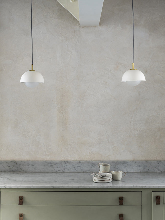 Porsa - 1 light brushed brass and warm white porcelain pendant