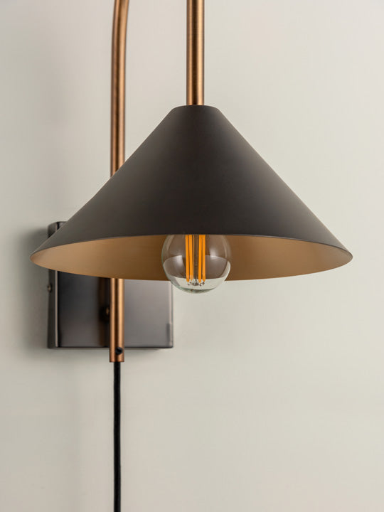 Orta - 1 light antique silver and burnished brass cone wall light