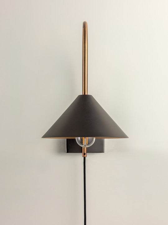 Orta - 1 light antique silver and burnished brass cone wall light